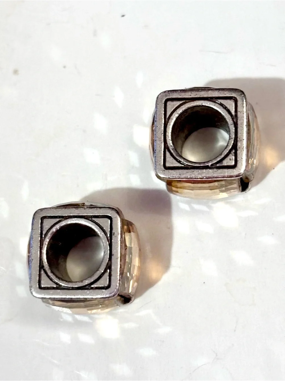 Two Brighton Ice Cube Beads in Gold-Silver Pale gold crystal with Silver edges